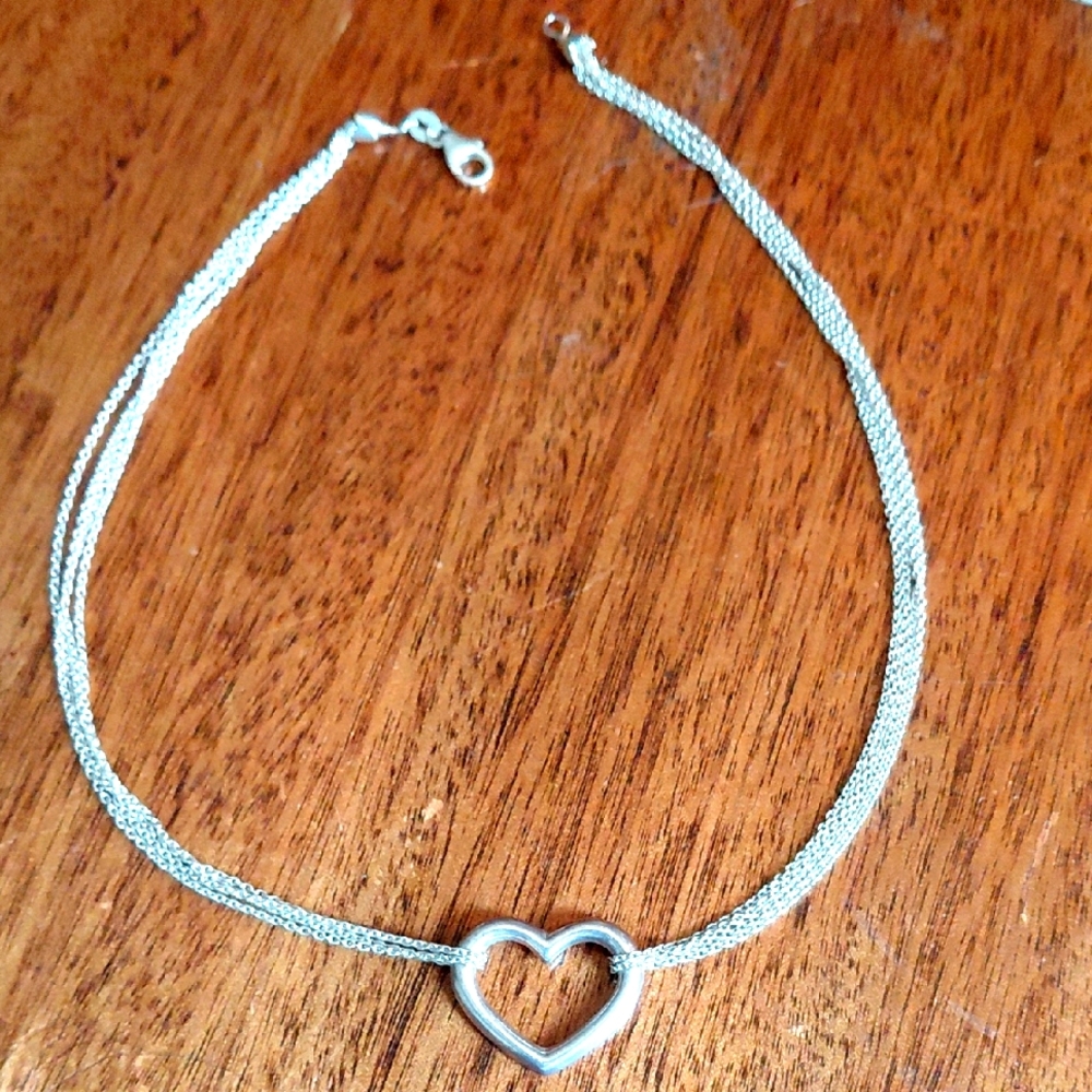 Sterling Silver Heart Chain Strand Necklace 16"